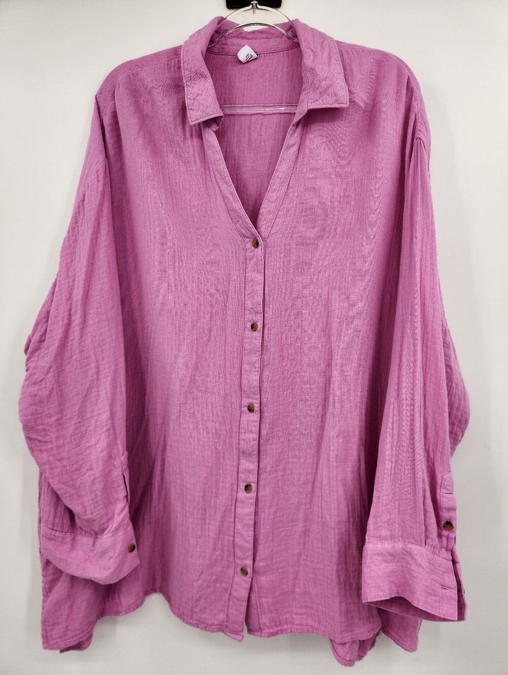 Old Navy Long Sleeve Button Front Shirt Womens Size 2X Gauze Pink V Neck